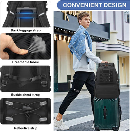 Laptop Lunch Backpack for Men - 40L Large Capacity Work Backpack with Lunch Compartment and USB Post, RFID Insulated Cooler Backpack for Work, Travel, Picnic, Black