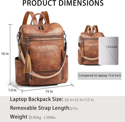 Shrrie Vegan Leather Laptop Backpack for Women 15.6 inch Work Backpack Fashion Travel Backpack Purse for Travel College Work