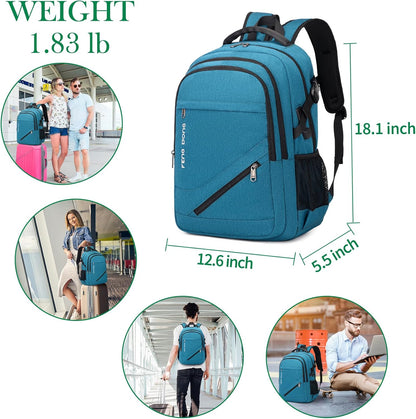 FENGDONG 17.3 inch Large Laptop Backpack Durable Waterproof Travel College Backpack Bookbag for Men & Women Business Backpack with USB Charging Port and Headset Port Light Teal
