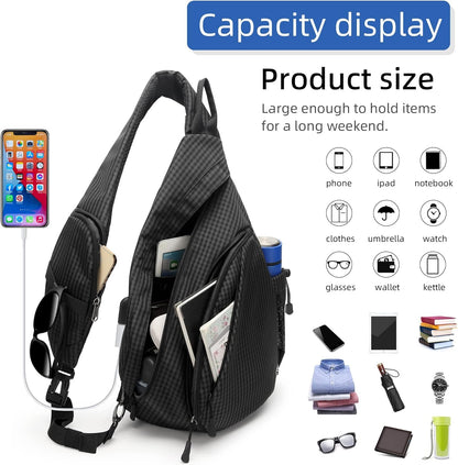 Water-Proof Sling bag/Crossbody Backpack/Shoulder Bag with USB Charging Port for Travel, Hiking, Cycling, Camping