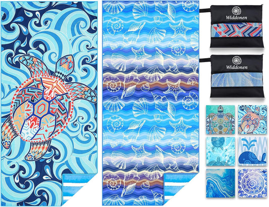 2 Pack Microfiber Lightweight Beach Towel Sand Free Quick Dry Absorbent Thin Compact Towels for Swimming Pool Camping Beach Accessories Large Easy Pack Travel Things for Vacation Essentials Gift