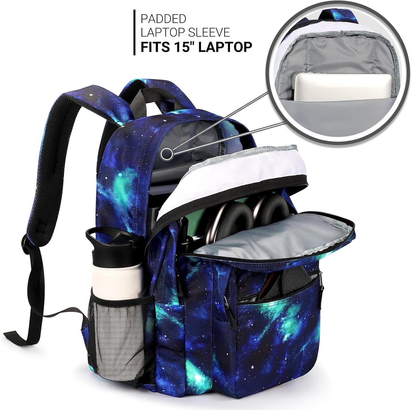 ZORFIN 26L Backpack for College, and Travel: Water Resistant Bookbag - Cyberspace Galaxy