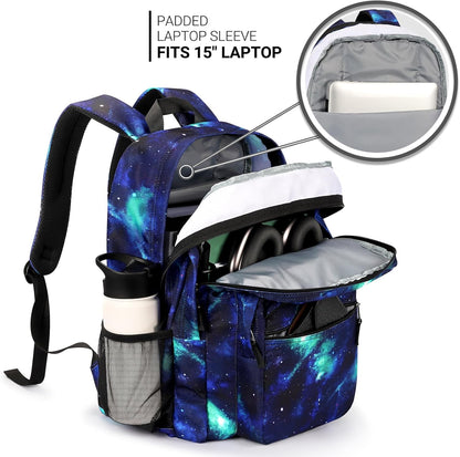 ZORFIN 26L Backpack for College, and Travel: Water Resistant Bookbag - Cyberspace Galaxy