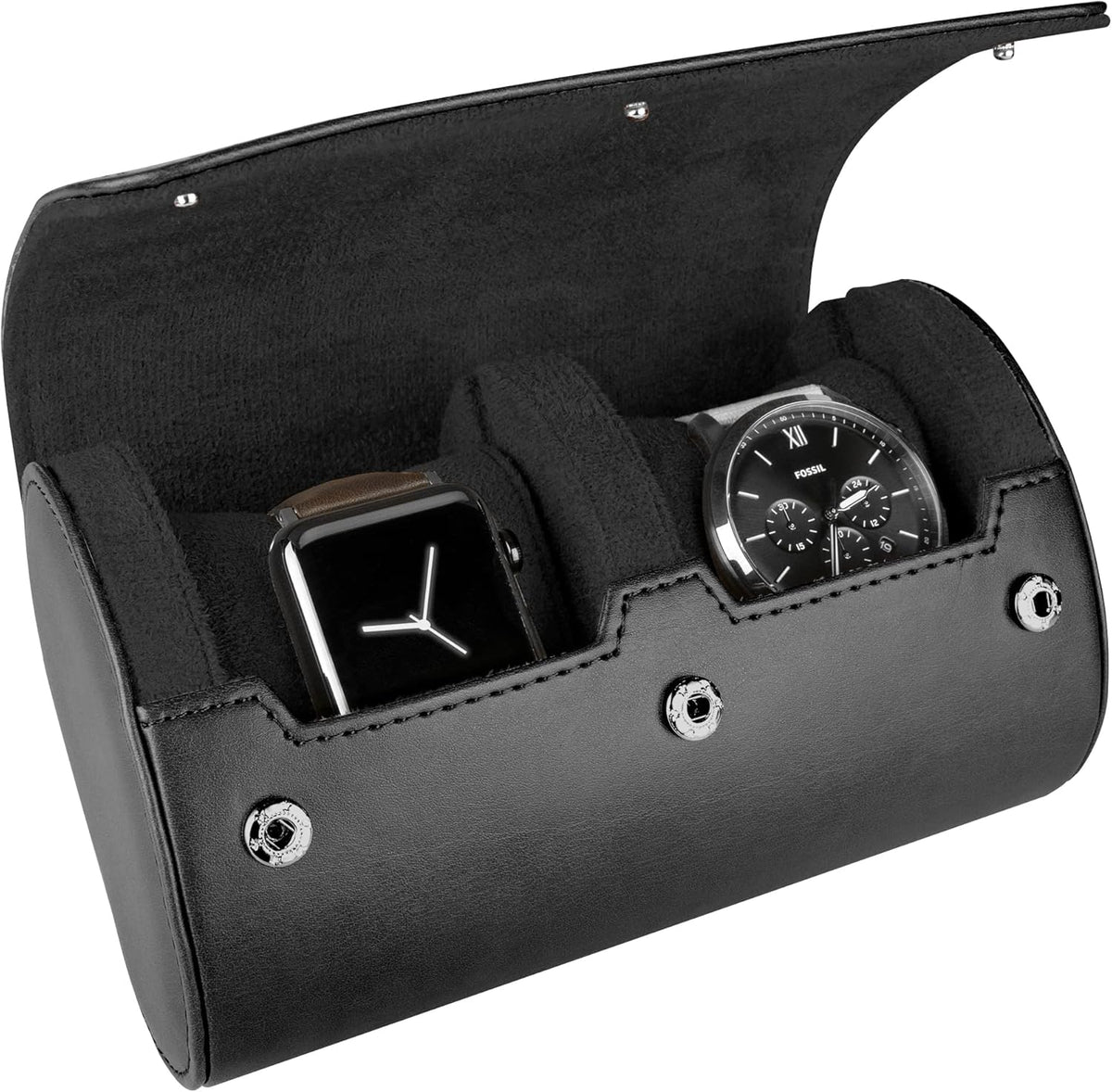 Barton Watch Bands BARTON Watch Roll - Black Recycled Leather Travel Case & Band Storage 2