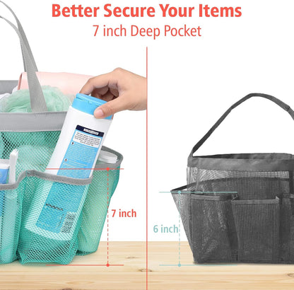 F-color Mesh Shower Caddy Portable with Dividers - Upgrade Deeper 7 Pockets Dorm Room Essentials with S Hook, Shower Bag Basket Tote for Guys Girls College Camping Toiletry Bathroom, Mint Green