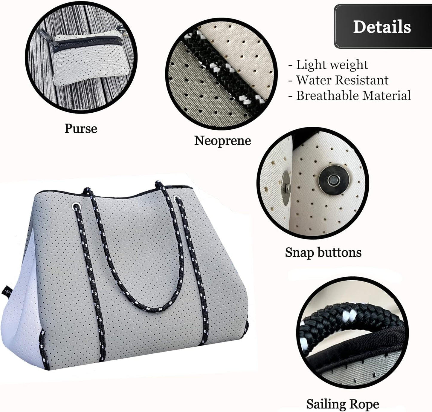 Pole Tribe Neoprene Tote - Large Beach, Gym, Travel Bag & Wallet, Water-Resistant, Durable, Lightweight, Sailor Rope Design