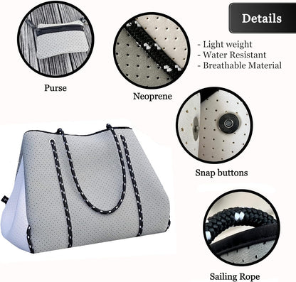 Pole Tribe Neoprene Tote - Large Beach, Gym, Travel Bag & Wallet, Water-Resistant, Durable, Lightweight, Sailor Rope Design