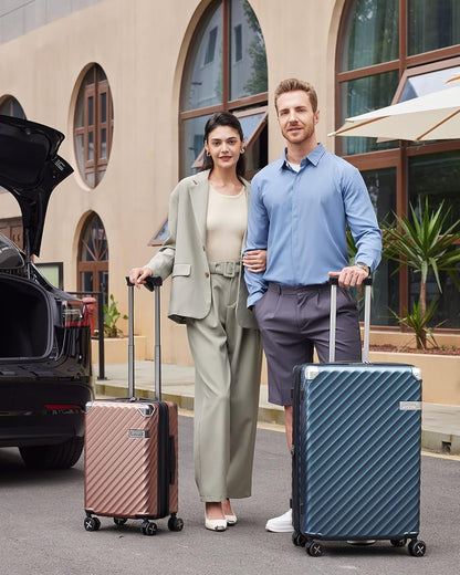 LUGGEX Luggage with Spinner Wheels, Polycarbonate Expandable Hard Shell Suitcase, Checked Large 27 Inch, Charcoal Metallic