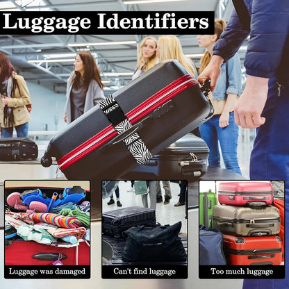 Zebra Luggage Straps for Suitcases TSA Approved, Luggage Identifiers for Suitcase, Adjustable Suitcase Strap for Baggage Security with Cute Patten, Travel Necessary Accessories (2Pack)