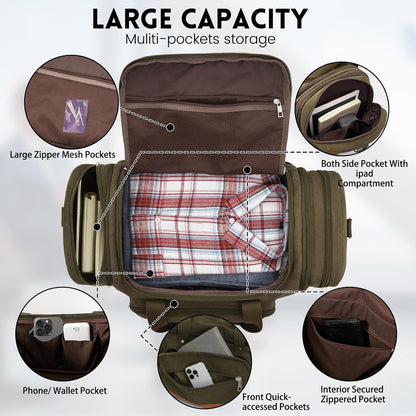 Men'S Duffle Bag For Travel, Expandable Canvas Duffel Bags Overnight Weekend Gym Carry On Luggage Bag For Men(Green)