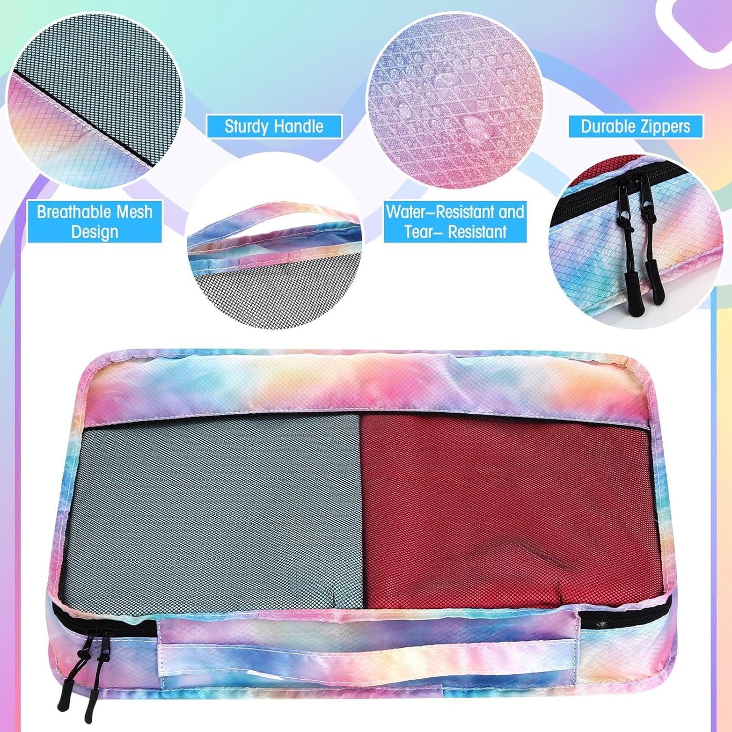 5 Pcs Packing Cubes for Suitcase Large Travel Cubes Carry on Luggage Organizer Bags for Clothes Accessories(L,Watercolor)