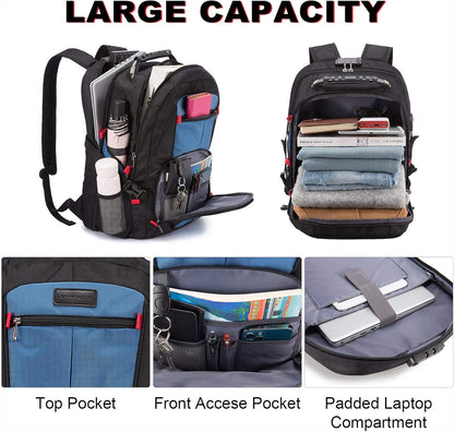 LOVEVOOK Travel Laptop Backpack Waterproof Anti Theft Backpack with Lock and USB Charging Port Large 17-17.3 Inch Computer Business Backpack for Men Women Blue