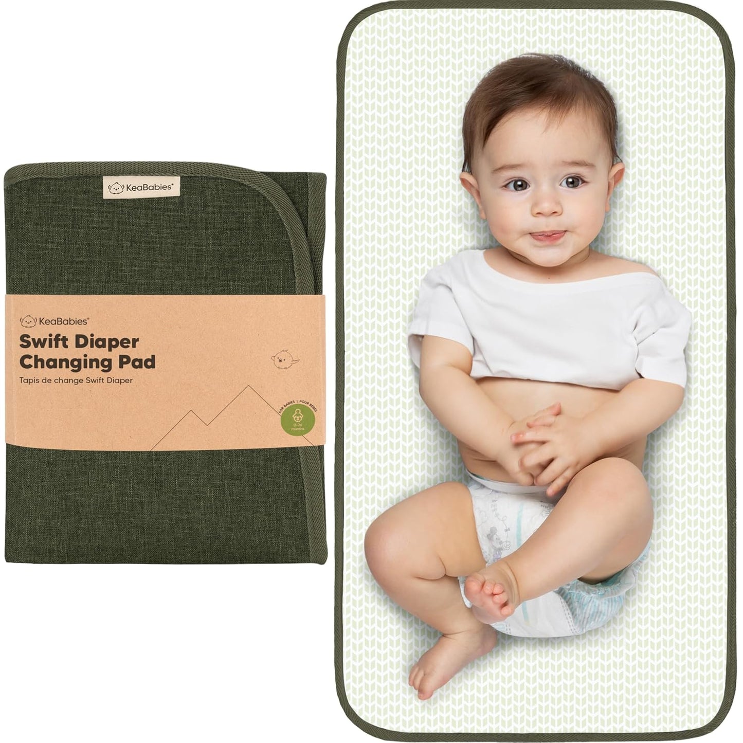 KeaBabies Portable Diaper Changing Pad, Easy Wipe Clean - Foldable Waterproof Baby Changing Mat for Diaper Bag, Compact, Lightweight, 25x13 Baby Changer Travel Essential, Machine Washable (Dark Olive)