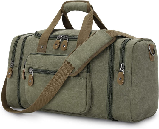 Gonex Canvas Duffle Bag for Travel 60L Duffel Overnight Weekender Bag (Army Green)