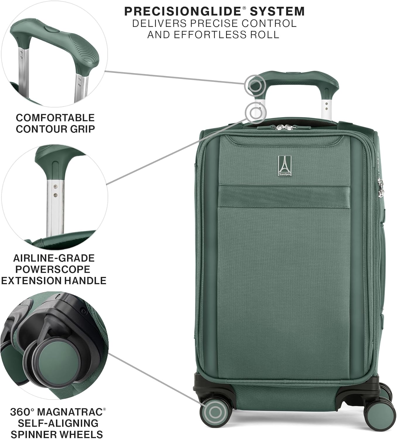 Travelpro VersaPack+ Lightweight Softside Expandable Carry on Luggage, 8 Spinner Suitcase, TSA Lock, Men and Women, Carry On 21-Inch, Desert Sage Green