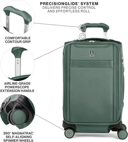 Travelpro VersaPack+ Lightweight Softside Expandable Carry on Luggage, 8 Spinner Suitcase, TSA Lock, Men and Women, Carry On 21-Inch, Desert Sage Green
