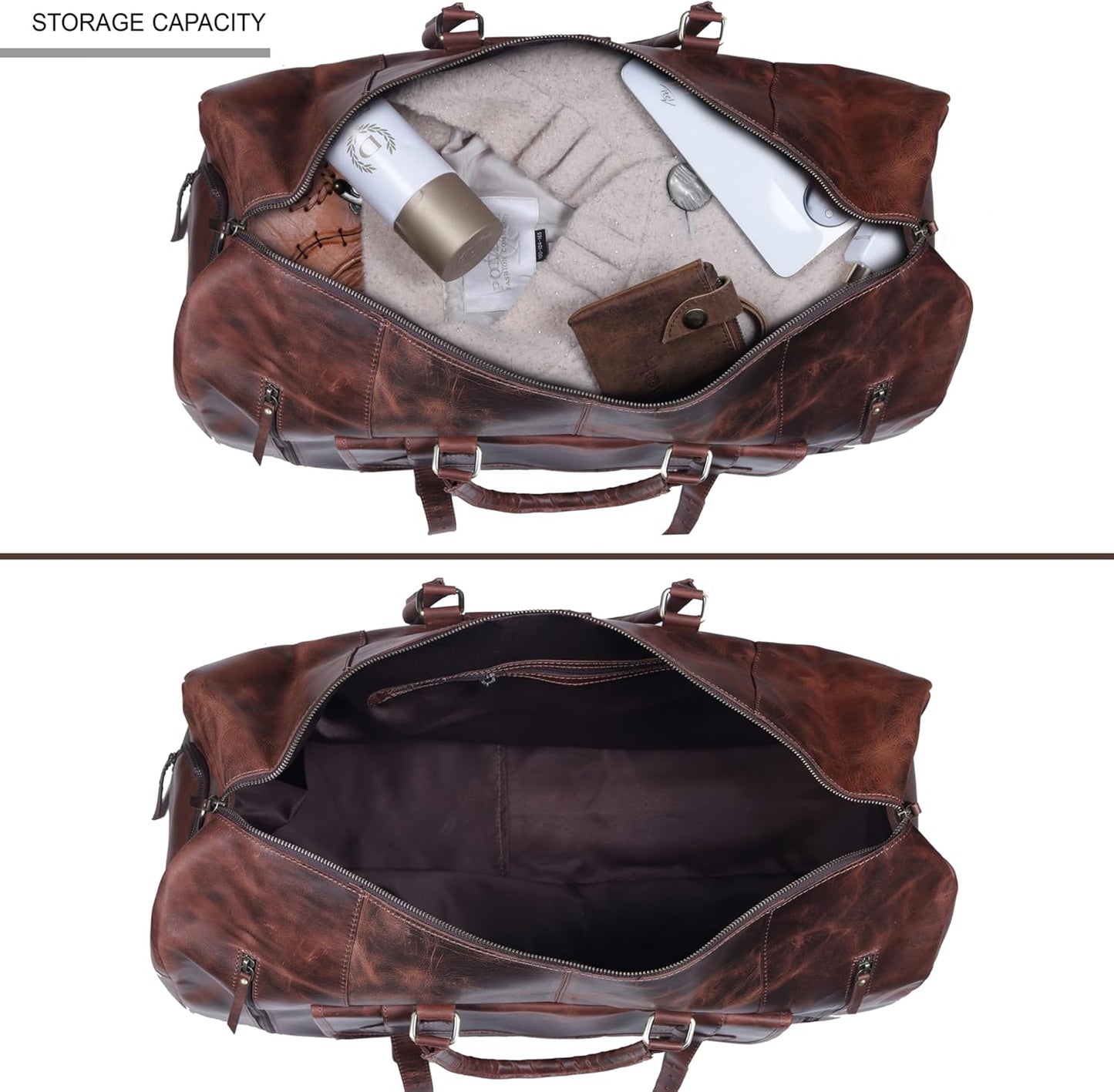 20 Inch Leather Duffel Bags for Men and Women Full Grain Leather Travel Overnight Weekend Leather Bags Sports Gym Duffel for Men