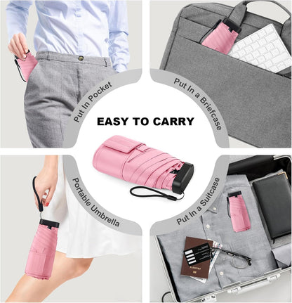 LEAGERA Mini Umbrella - Compact, Waterproof Travel Umbrella for Light Rain, Suitable for Women's Purse and Pocket