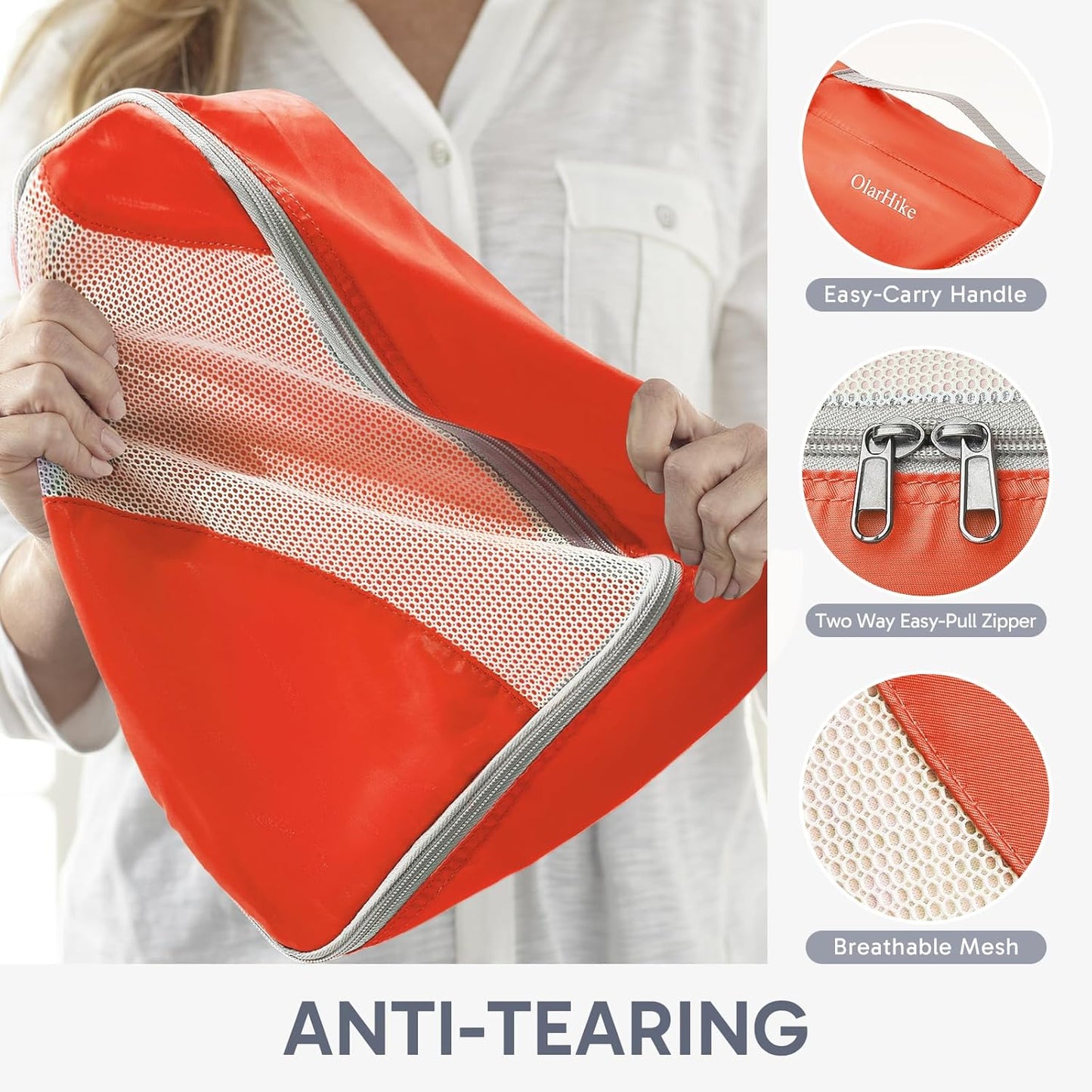 ALL INCLUDED 10 Set Sturdy Packing Cubes for Suitcases,OlarHike Travel Essentials,UPGRADED Anti-Tear Stitching, NEW Improved Luggage Packing Organizers for Travel Accessories (Orange)