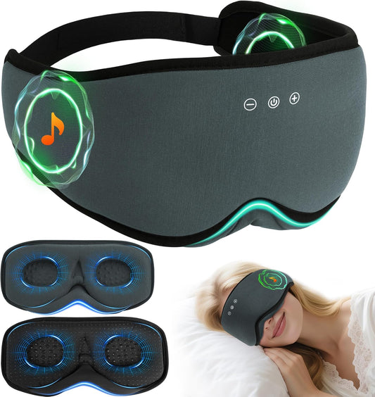 LC-dolida Bamboo Cotton Bluetooth Sleep Mask, 2 in 1 3D Soft Sleep Mask with Sleep Headphones, Sleep Eye Mask with Timming Setting, Blackout Sleeping Mask for Side Sleepers, Women Men, Grey