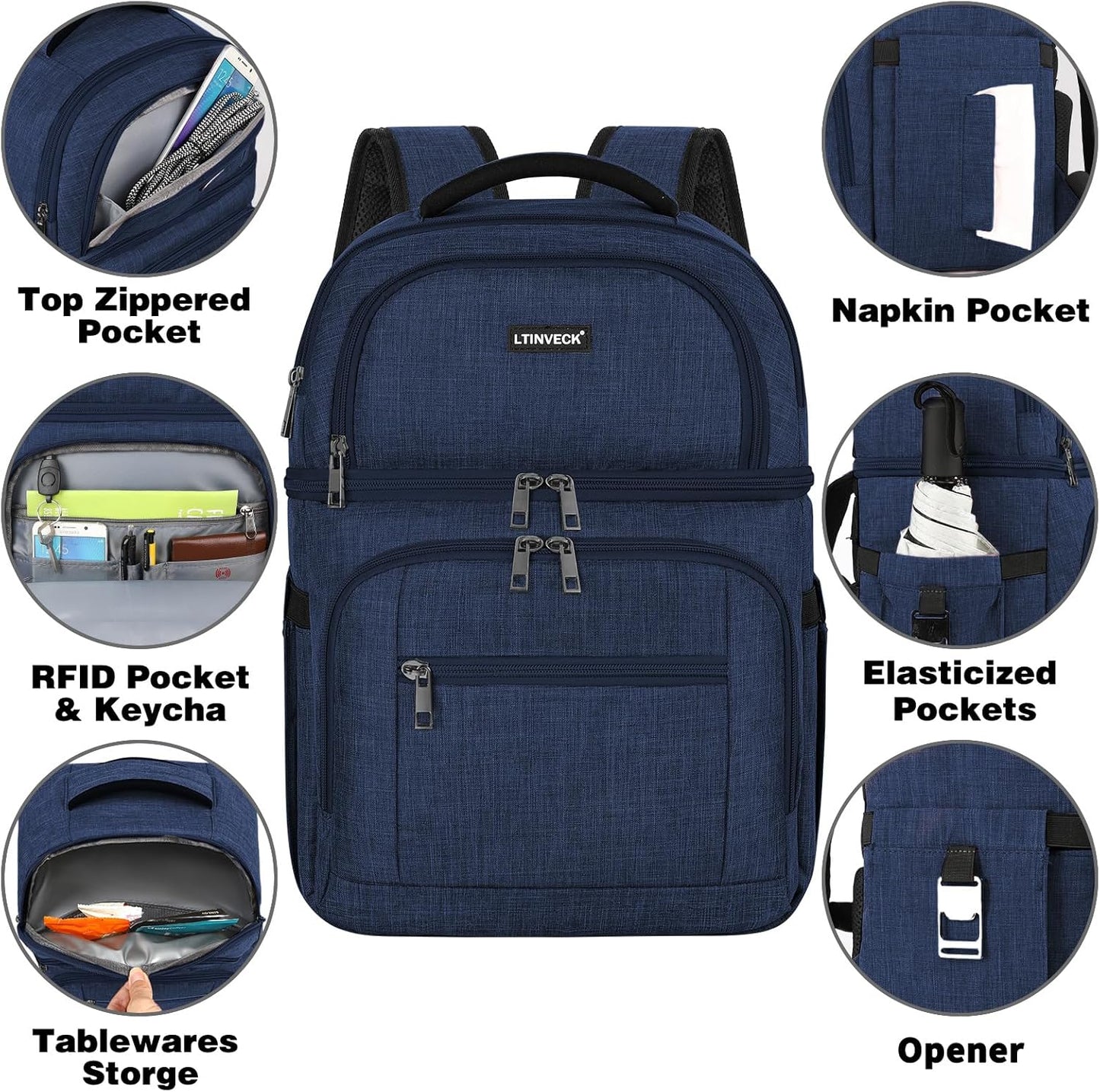 Cooler Backpack,Insulated Backpack Cooler Leakproof Double Deck Cooler Bag for Men Women RFID Lunch Backpack