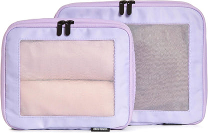 Compression Packing Cubes for Travel - Luggage Organizer Bags - Double Zipper Packing Cubes for Suitcases (2-Pack, Purple)