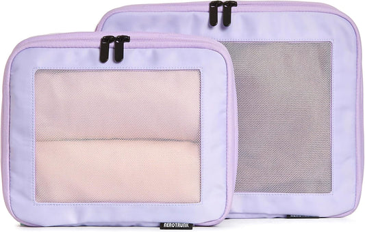 Compression Packing Cubes for Travel - Luggage Organizer Bags - Double Zipper Packing Cubes for Suitcases (2-Pack, Purple)