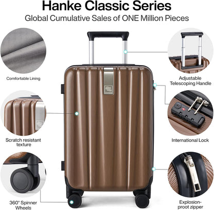 Hanke 29 Inch Luggage Suitcases With Spinner Wheels Lightweight PC hardside Rolling Suitcase With Travel Lock, Checked-Large 29-Inch Christmas Gifts for Birthday （Brown）