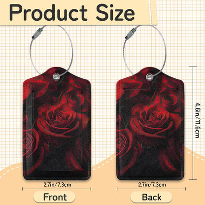 3 Pack Red Rose Luggage Tags for Suitcases, Cute Leather Name Tag with Privacy Cover with Stainless Steel Loops, Travel ID Bag Tags for Women Men