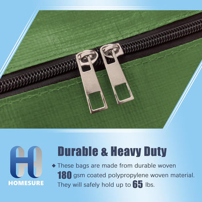 12 Pack Large Strong Moving Bags with Zippers & Carrying Handles - Water-Resistant - Heavy Duty Storage Tote for Space Saving, Fold Flat, Alternative to Moving Box (Olive Green)