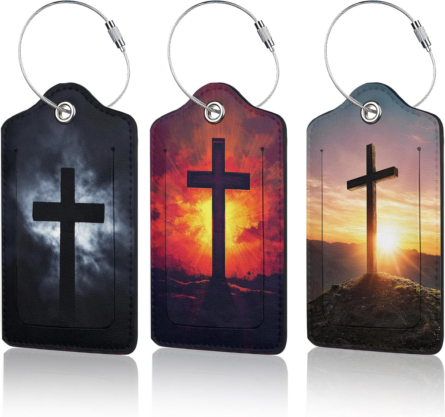 Cross Luggage Tags for Suitcase,3 Pack Luggage Tag Leather Privacy Cover ID Label with Stainless Steel Loop for Women Men
