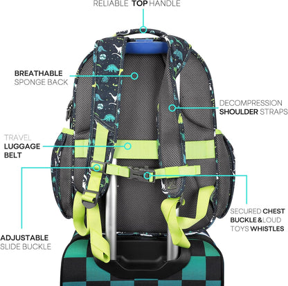 mibasies Boys Backpack: Large Kids Backpack Boys for Elementary School with Laptop Compartment - Galaxy Dinosaur