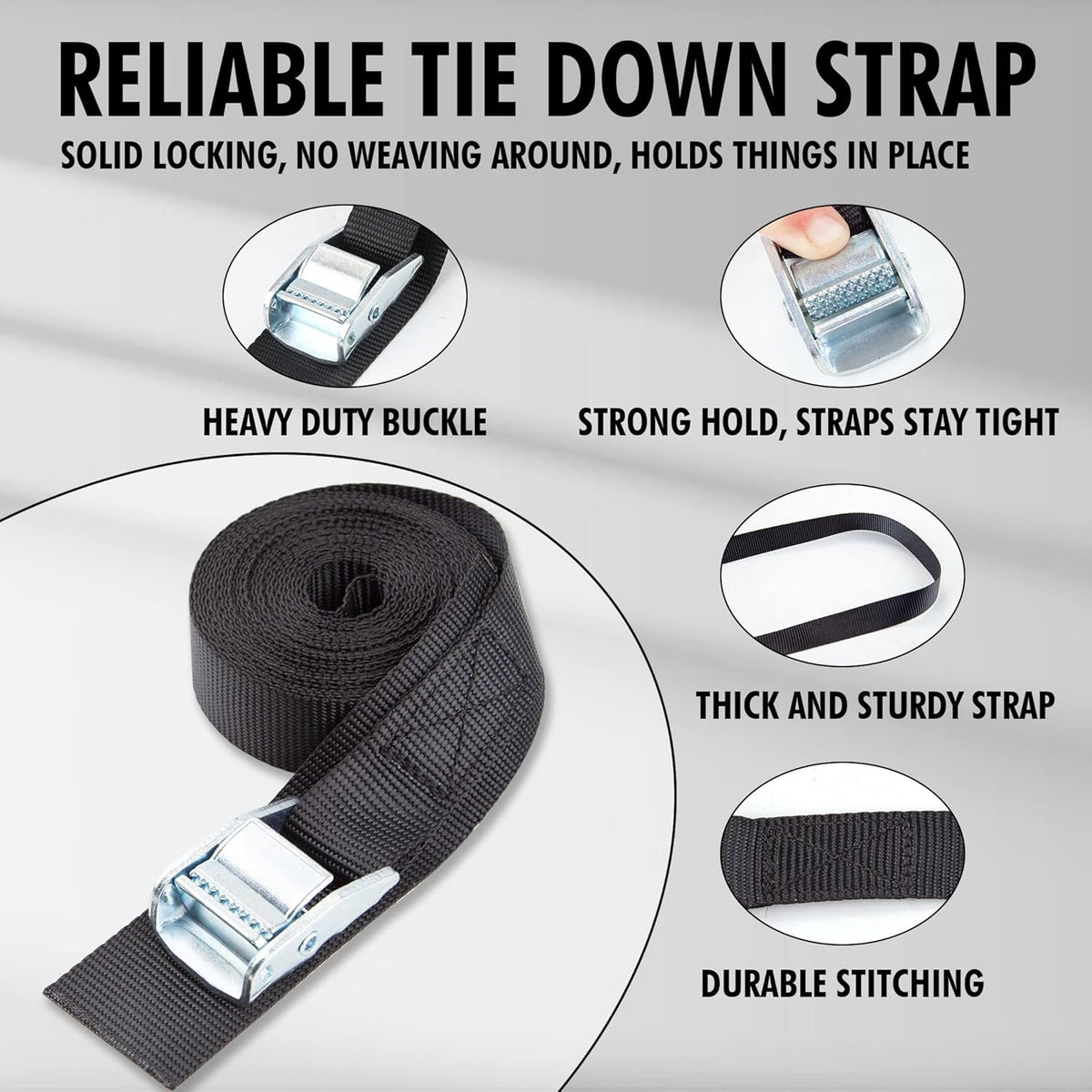 Cartman 1" x 15'Lashing Straps with Adjustable Cam Buckle Cargo Tie Down with Protective Pad, 4 Pack, Black