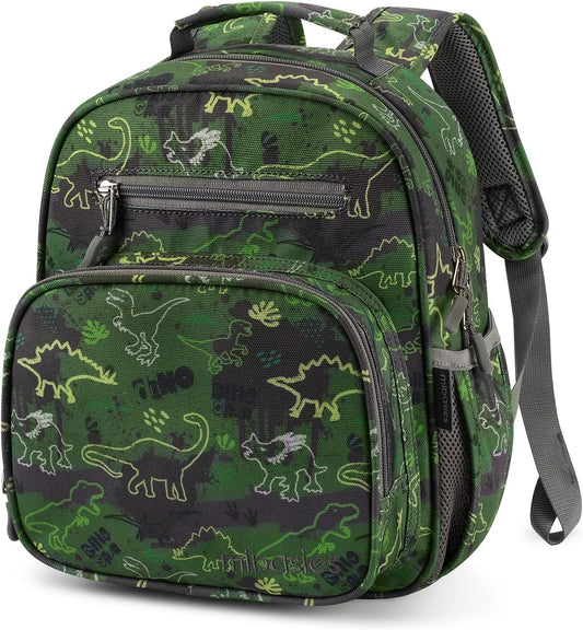 mibasies Toddler Backpack for Boys 2-4: Cute Kids Backpacks Boys - Preschool Kindergarten Backpack - Green Dinosaur