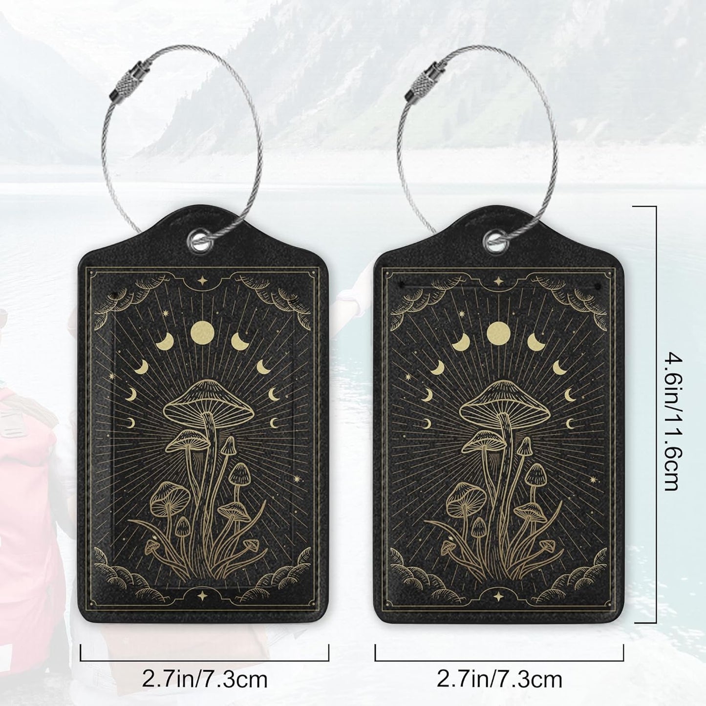 Zodiac Moon Phase Luggage Tag for Suitcase, Mushroom Luggage Tag with Privacy Flap & Name ID Label & Metal Loop, Travel Suitcase Tags for Women