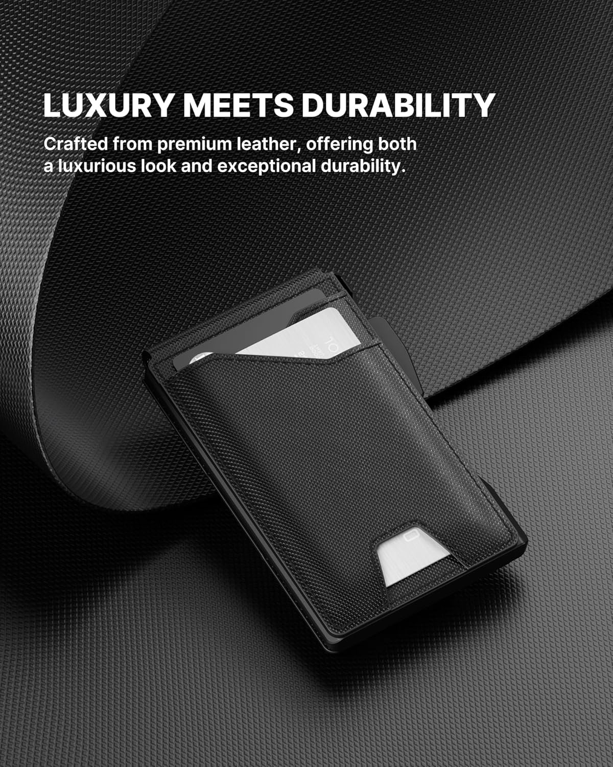 typecase Tactical Wallet for Men Card Holder: Pop Up Card Case, Genuine Leather, Smart, RFID Blocking, Slim, Minimalist, Thin, Front Pocket - 9-13 Card Capacitiy, ID Window, Money Clip (Dark Black)