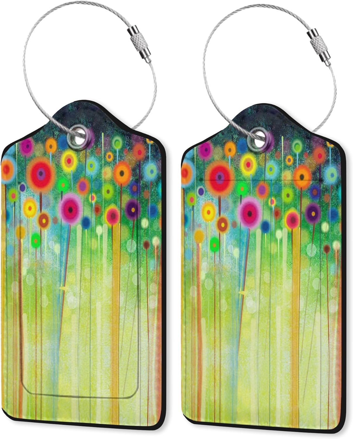 Spring Flowers Luggage Tag for Suitcase,Watercolor Travel Tags with Privacy Cover ID Label & Stainless Steel Loop for Men Women
