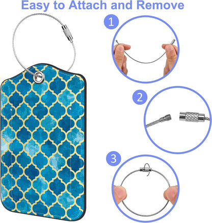 2 Pack Luggage Tag for Suitcase Arabic Mosaic and Mosque Window Shape Leather Suitcase Tags with Identifiers Privacy Cover Name Address Labels and Stainless Steel Loop for Teens Adults