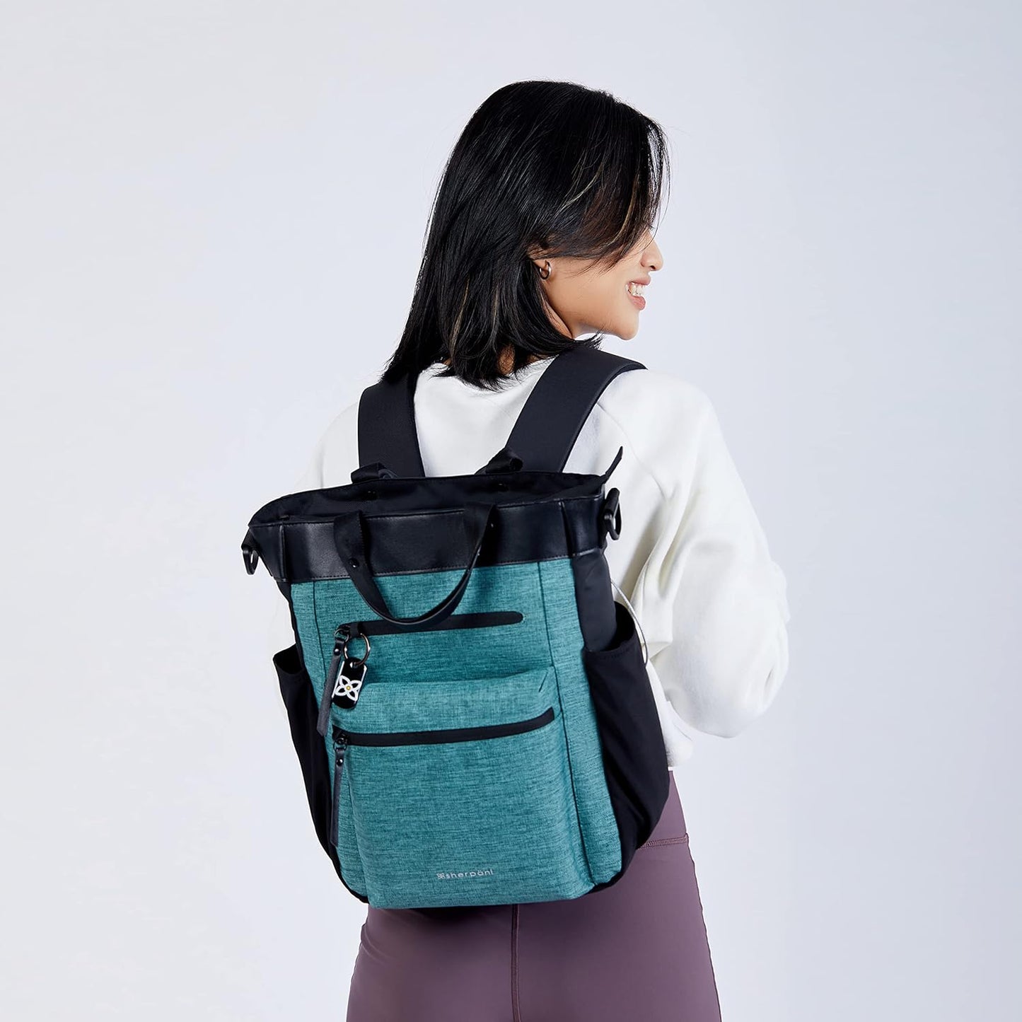 Sherpani Soleil, Anti Theft Convertible Backpack, 3 in 1 Tote Bag, Crossbody Bag, Cross Body Purse, 18L Travel Backpack, Travel Gifts for Women, RFID Protection, Fits 13” Laptop (Teal Lite)