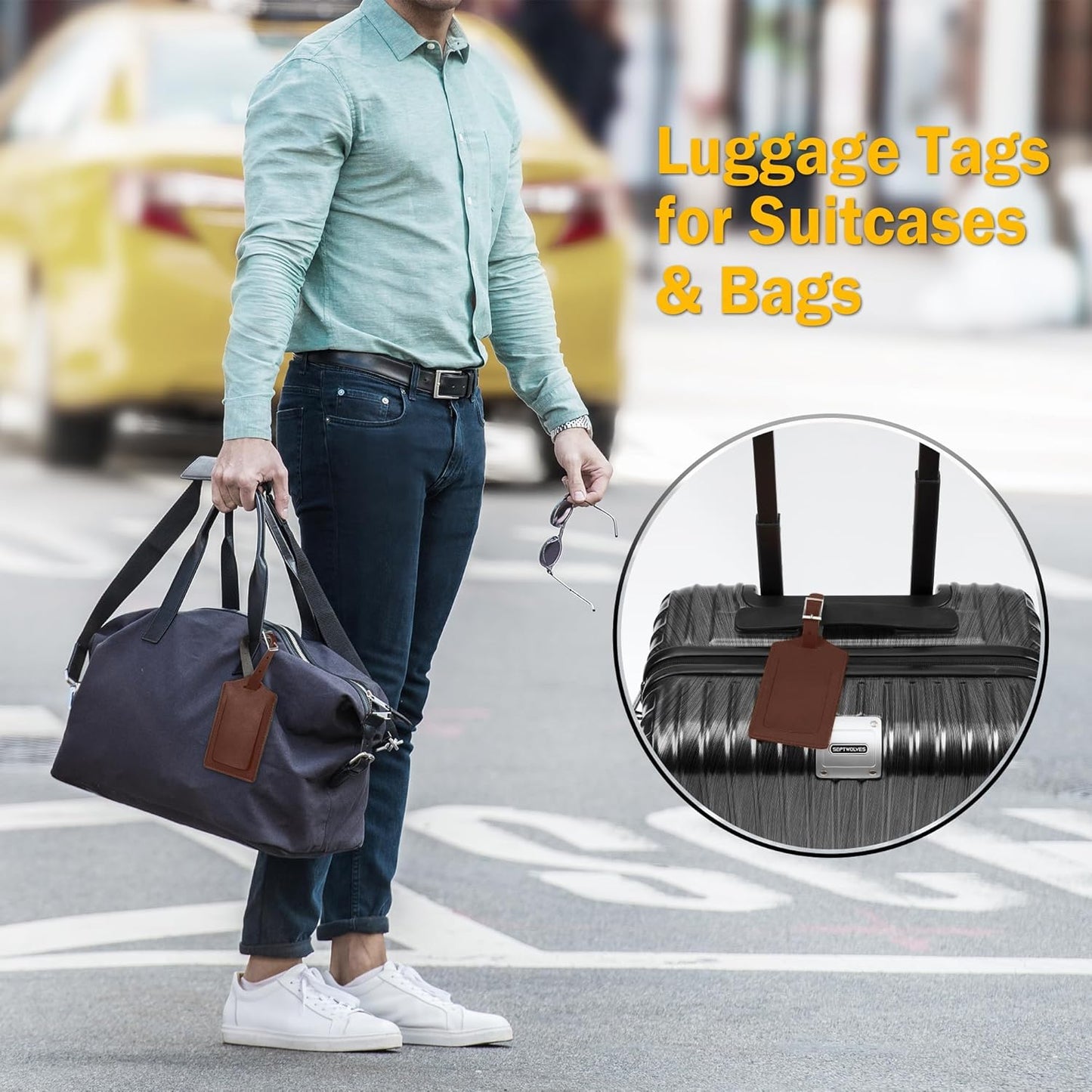 8 Pack Leather Luggage Travel Bag Tags by Travelambo