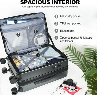 KROSER Carry On Luggage with Spinner Wheels & Built-in TSA Lock, Expandable Top Loading Hard Shell Suitcase Large Capacity Durable Rolling Luggage with USB Port, Carry-On 20-Inch, Steel Grey