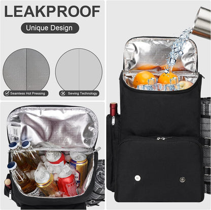 Picnic Backpack for 4 Person with Large Insulated Cooler Bag, Picnic Basket Set with Wine Pouch, Waterproof Picnic Blanket & Cutlery Set. Perfect for Beach, Camping, Party,Wedding Gift for Couple.