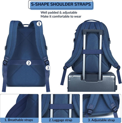 Lohol Water Resistant Daypack with Mulitiple Pockets for School Travel Outdoor College, 15.6 inch Laptop Backpack for Men and Women (Navy Blue)