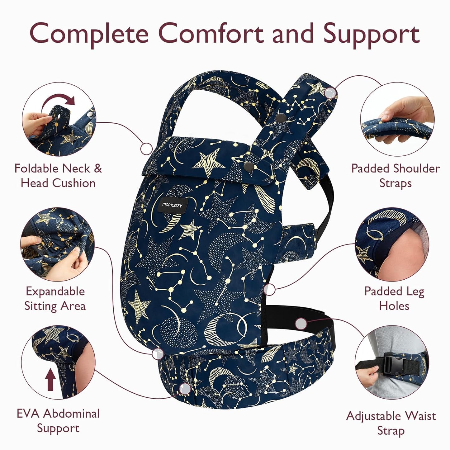 Momcozy Baby Carrier - Ergonomic, Cozy and Lightweight Carrier for 3-24 Months, Effortless to Put On, Ideal for Hands-Free Parenting, Enhanced Lumbar Support, Starry Night