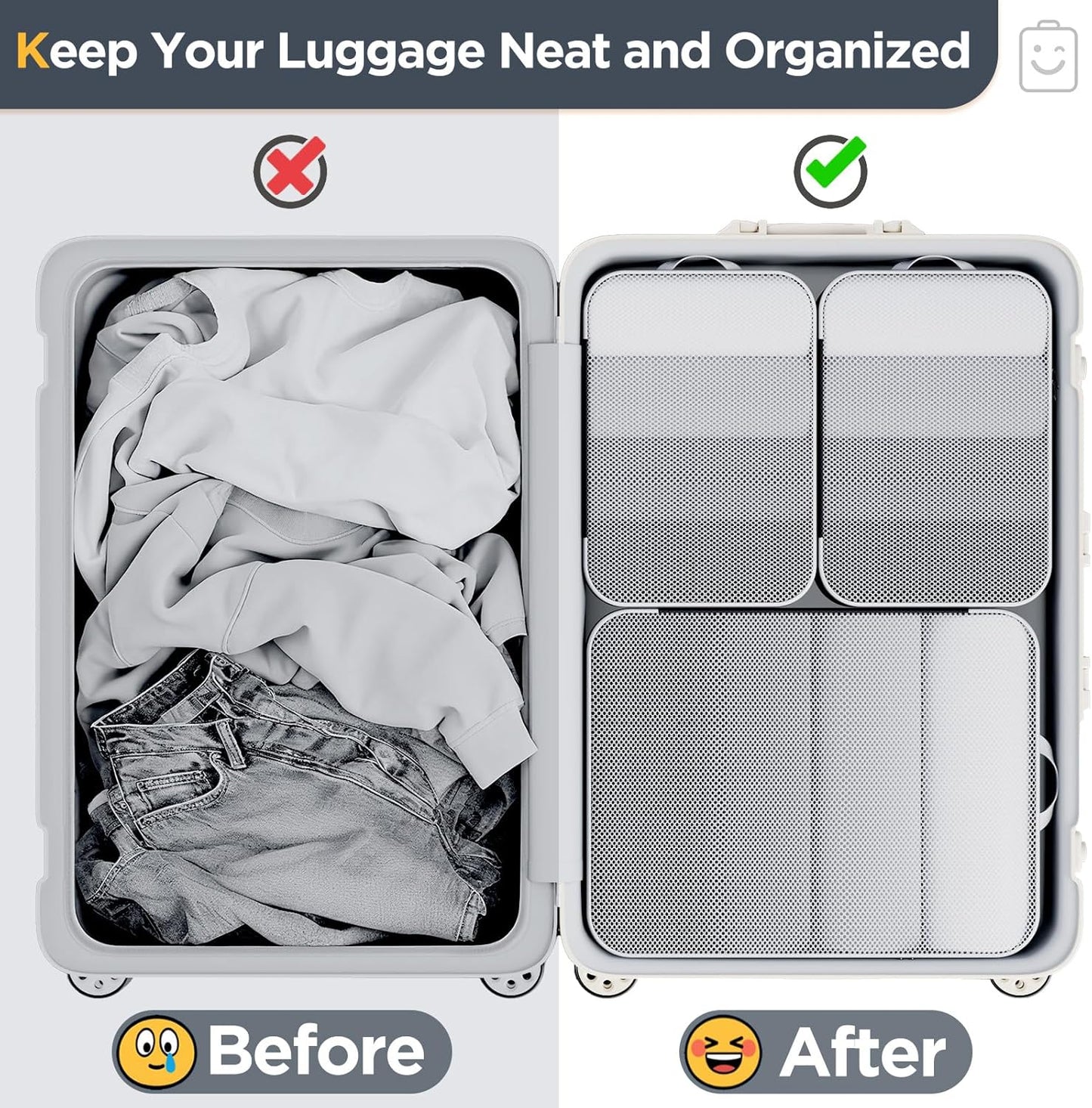 Veken 6/9/11 Set Compression Packing Cubes for Travel Essentials,Compressible Expandable Large Luggage Suitcase Organizer Bags for Clothing,Durable Space Saver Storage Bags(Black)