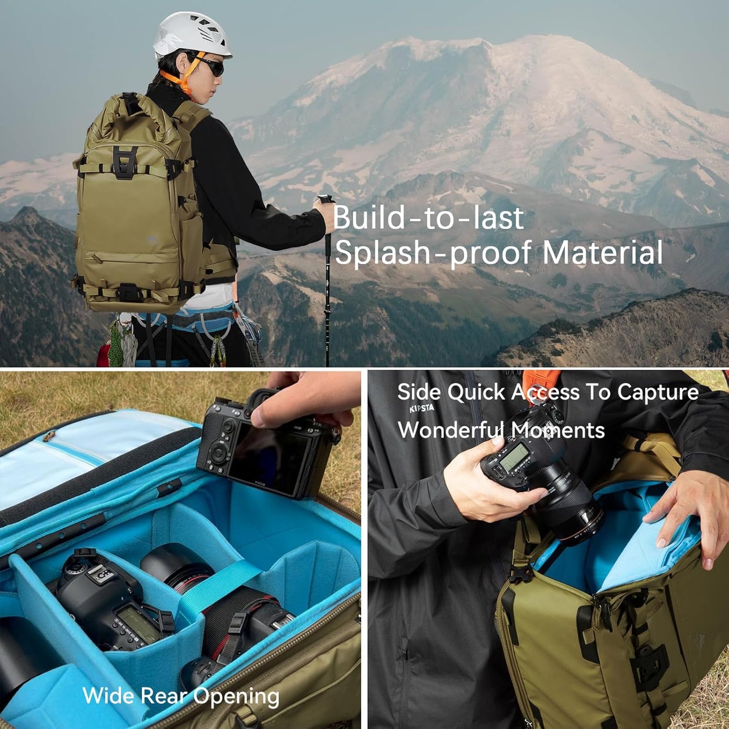 Tenzing 30L Water-Resistant Camera Backpack with Rain Cover, 14" Laptop Compartment, Fits DSLR, Drone, Lenses, Tripod-Brown