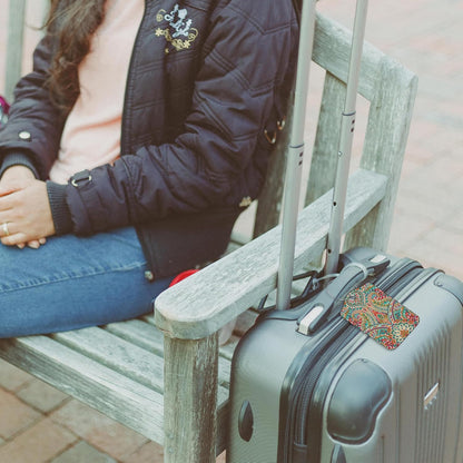 2 Pack Luggage Tags Paisley Pattern and Ethnic Style Floral PU Leather Baggage Tag with Privacy Cover Stainless Steel Loop and Name ID Card for Men Women Travel Bag Luggage Accessories