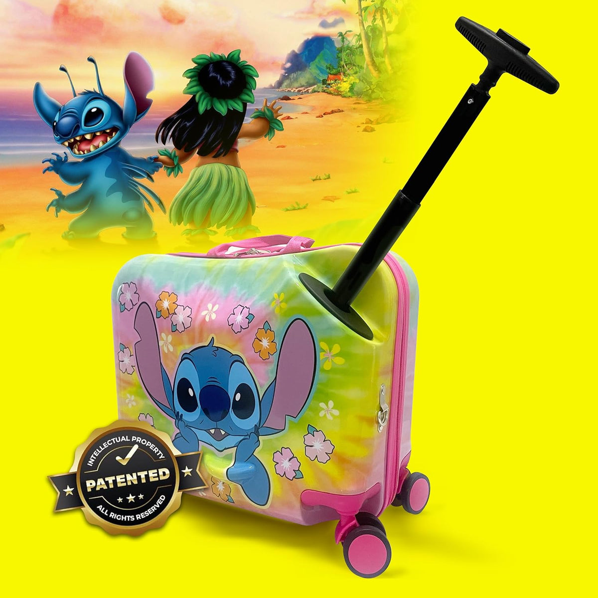 Fast Forward 18" Lilo And Stitch Kids Ride on Luggage-HardShell Rolling Travel Suitcase-Lightweight Ride On Suitcase For Kids