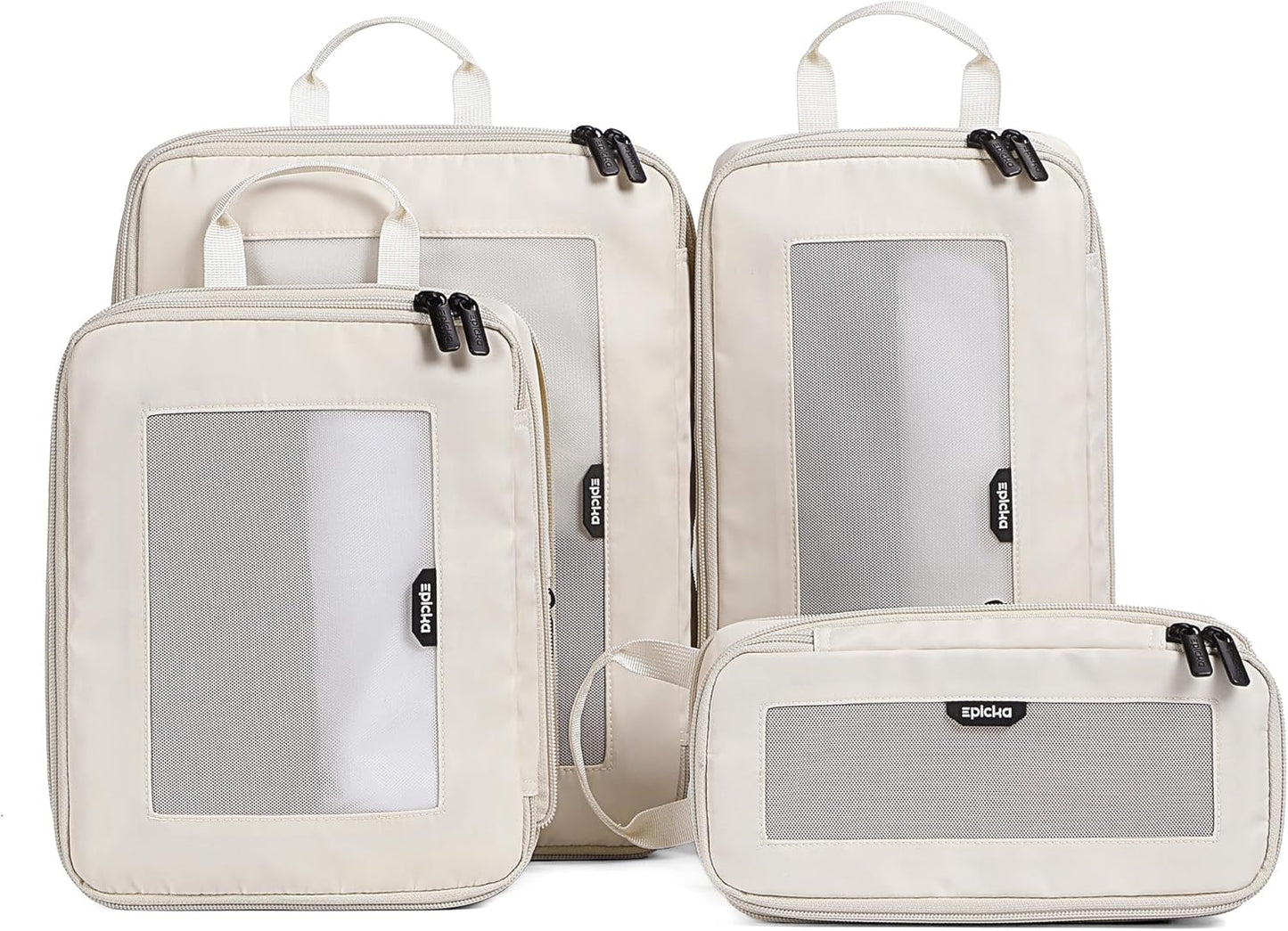EPICKA TripCozy Compression Packing Cubes - 4 Set Durable Travel Organizer Bags with Mesh Top, Expandable Travel Accessories for Carry on, Luggage, Suitcase, Backpack (Beige)