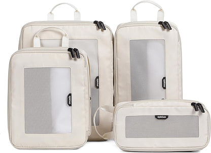 EPICKA TripCozy Compression Packing Cubes - 4 Set Durable Travel Organizer Bags with Mesh Top, Expandable Travel Accessories for Carry on, Luggage, Suitcase, Backpack (Beige)